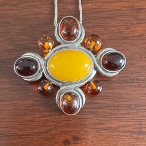 Sterling Silver and Baltic Amber & Yellow Amber Pendant Necklace/Brooch